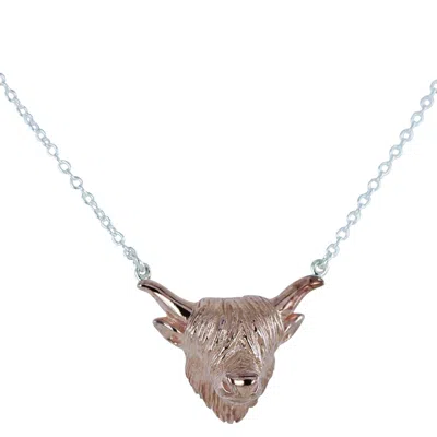 Reeves & Reeves Women's Silver / Rose Gold Sterling Silver And Rose Gold Highland Cow Necklace In Metallic