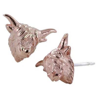 Reeves & Reeves Women's Sterling Silver And Rose Gold Highland Cow Stud Earrings In Pink