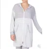Refinery 29 Zip Front Double Knit Hooded Robe In White/gray In Gray