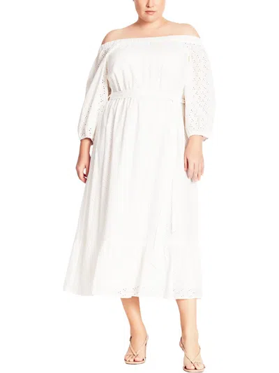 Refinity Plus Womens Eyelet Off Shoulder Maxi Dress In White