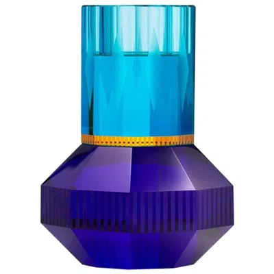 Pre-owned Reflections Copenhagen Chicago Azure Crystal T-light Holder, Hand-sculpted Contemporary Crystal In Blue
