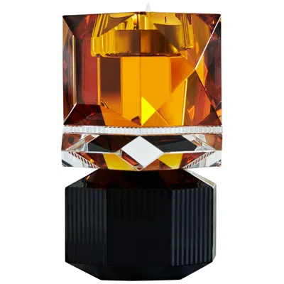 Pre-owned Reflections Copenhagen Dakota Crystal Candle Holder Handsculpted Contemporary Crystal In Black
