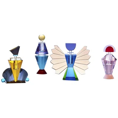 Pre-owned Reflections Copenhagen Set Of 4 Colorful Crystal Perfume Flacons, Hand-sculpted Contemporary Crystal In Transparent
