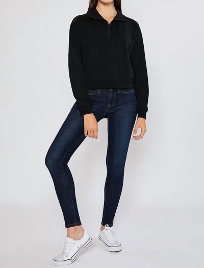 Reflex Terry Blocked Crop Half Zip Sweatshirt In Black