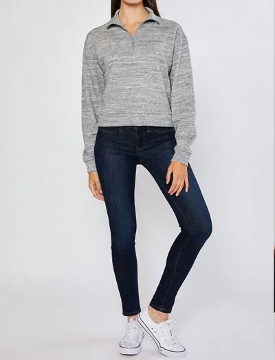 Reflex Terry Blocked Crop Half Zip Sweatshirt In Gray In Grey