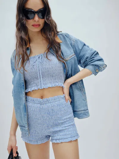 Reformation Abbie Short In Blue Check