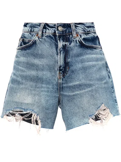 Reformation Acid-wash Denim Shorts In Blue