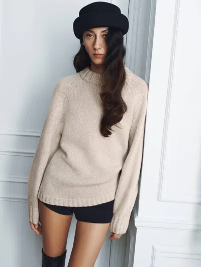 Reformation Addison Cashmere Crew Sweater Large In Neutral