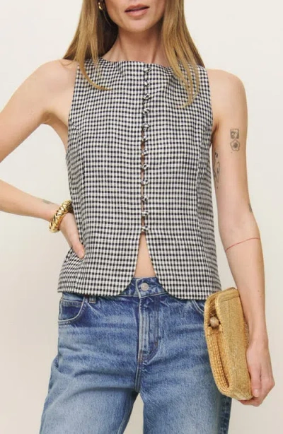 Reformation Addison Gingham Sleeveless Linen Button-up Top