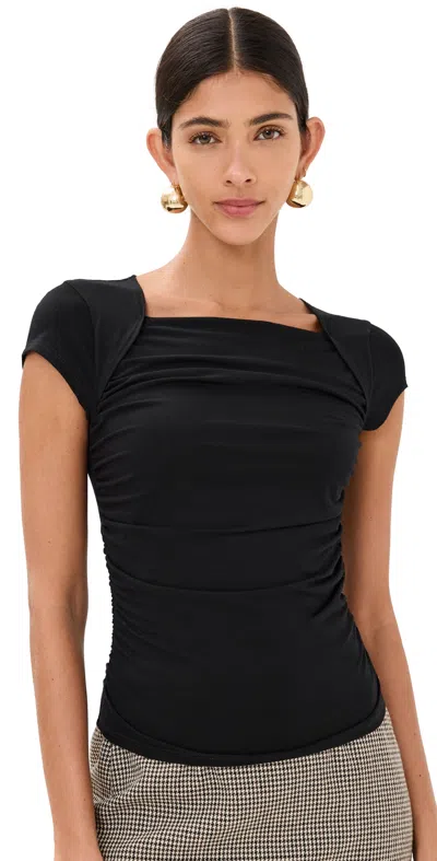 Reformation Womens Black Cello Asymmetric Ruched Jersey Top