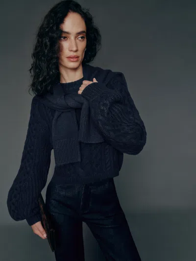 Reformation Adela Regenerative Wool Cable Sweater In Navy