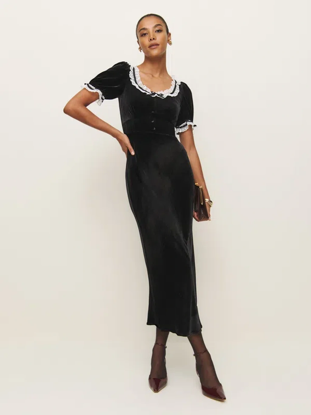 reformation black velvet dress Master Sword Princess Skater Dress