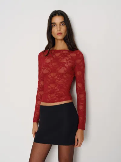 Reformation Adriano Lace Knit Top In Red