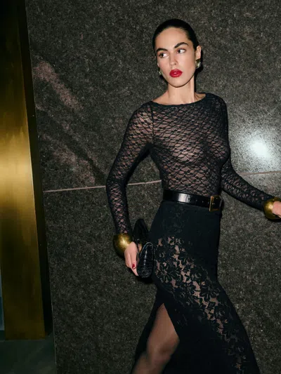 Reformation Adriano Lace Knit Top In Black Lace