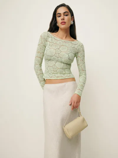 Reformation Adriano Lace Knit Top In Pistachio