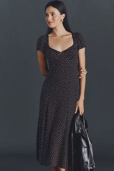 Reformation Afton Short-sleeve A-line Midi Dress In Black
