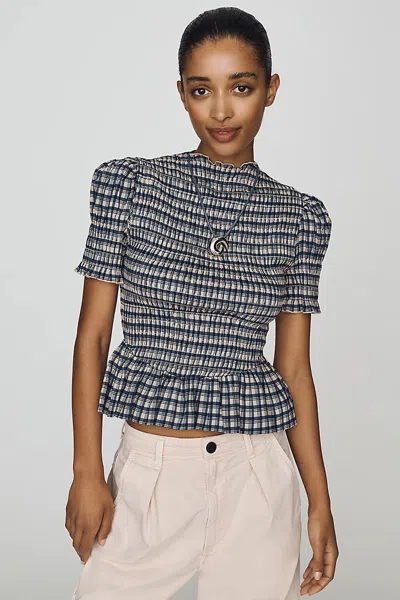Reformation Aggie Smocked Ruffle Hem Top In Multi