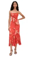 Reformation Aiko Floral Pleated Hem Bustier Slipdress In Red