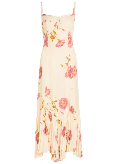 Reformation Aiko Floral-print Chiffon Midi Dress In Neutral