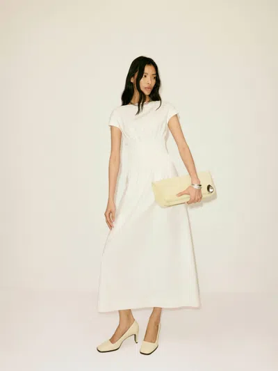 Reformation Womens White Aintana Cinched-waist Cotton-blend Midi Dress