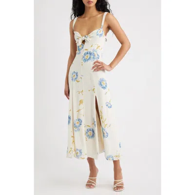 Reformation Aislinn Floral Tie Front Dress In White