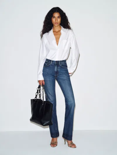 Reformation Alexa Chung High Rise Straight Leg Jeans Blue Denim 23 In White