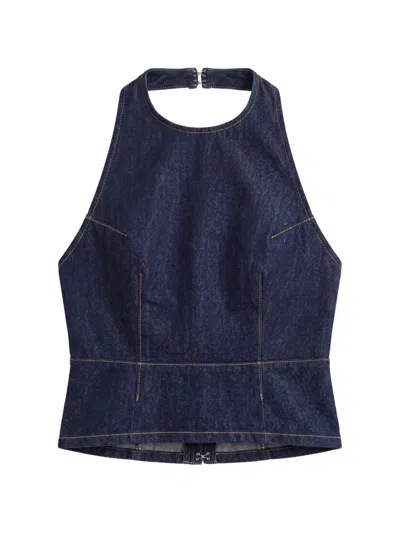 Reformation Alexie Denim Halter Top In Blue
