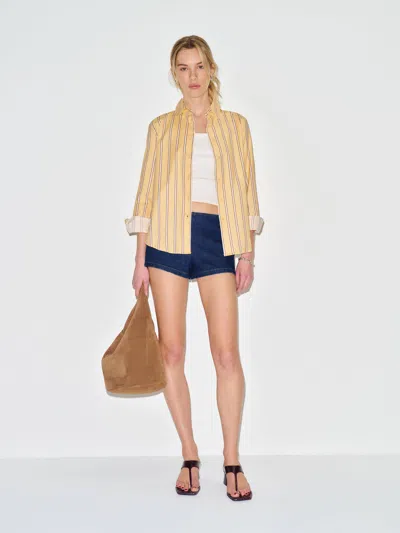 Reformation Alfie Relaxed Shirt Yellow Small In Brown