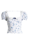 Reformation Alice Lace Trim Puff Sleeve Crop Top