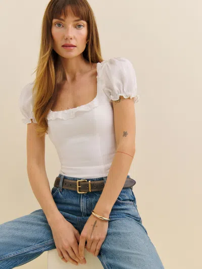 Reformation Alice Linen Top In White