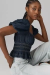 Reformation Aliya Short-sleeve Ruched Denim Top