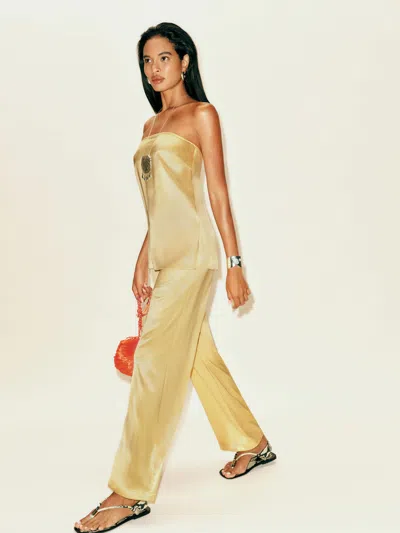 Reformation Alleia Satin Two Piece In Gold