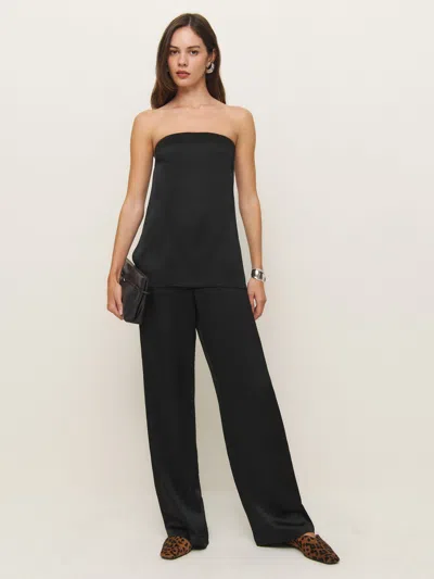 Reformation Alleia Satin Two Piece In Black Crinkle