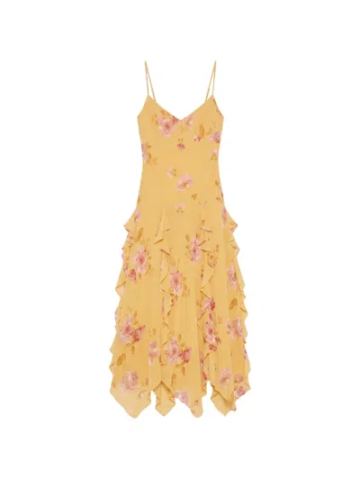 Reformation Allissa Floral-print Ruffled Midi Dress In Yellow