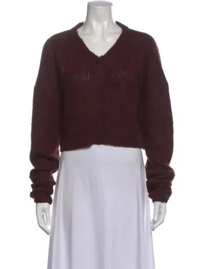 Pre-owned Reformation Alpaca V-neck Sweater In Burgundy