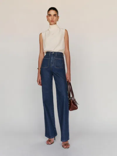 Reformation Alyssa Stretch High Rise Wide Leg Jeans Blue 23