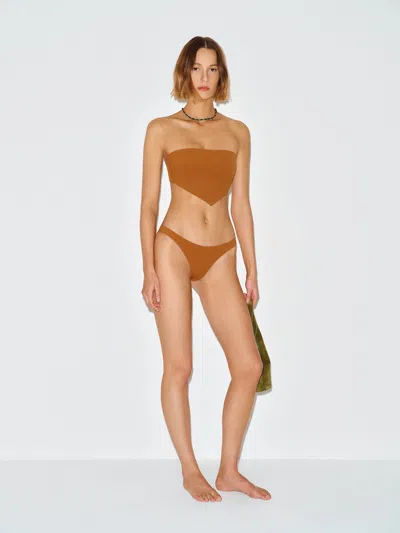 Reformation Amalfi Bikini Top Gold Xl In Brown