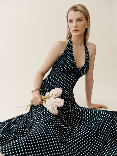 reformation black and white polka dot dress Amaris In Caviar aw2223 Basque-Waist Lace A-Line Wedding Size:48.5EU Casual dresses Be sweetly