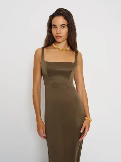 Reformation Ambre Silk Dress In Brown