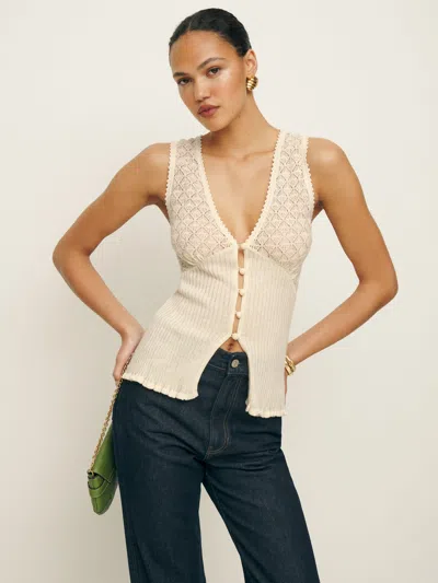 Reformation Ambrosia Pointelle Sweater Top In Almond