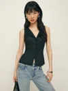 Reformation Amela Linen Button-up Top In Black