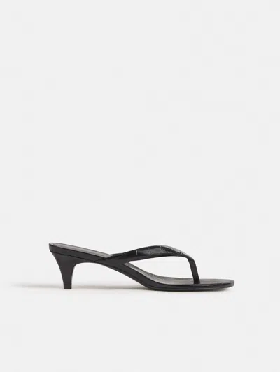 Reformation Amelia Heeled Thong Black Croc 9.5
