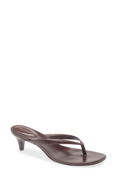 Reformation Amelia Leather Heeled Thong Sandal In Burgundy