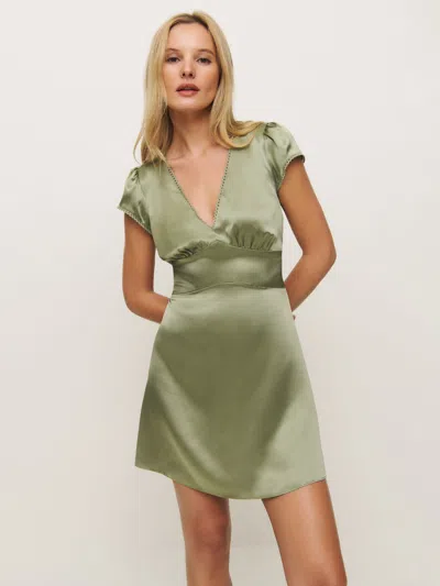 Reformation Amellia Silk Dress In Artichoke