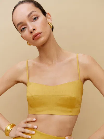 Reformation Amery Linen Cropped Top In Sunflower