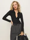 Reformation Ames Regenerative Merino Polo Bodysuit In Black