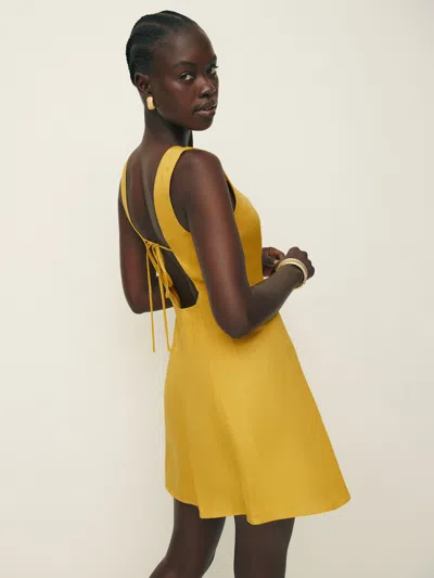 Reformation Amorette Linen Dress In Sunflower
