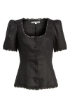 Reformation Anabella Linen Button-up Top In Black