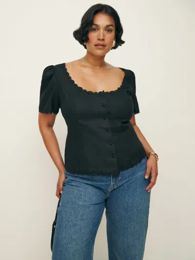 Reformation Anabella Linen Top Es In Black