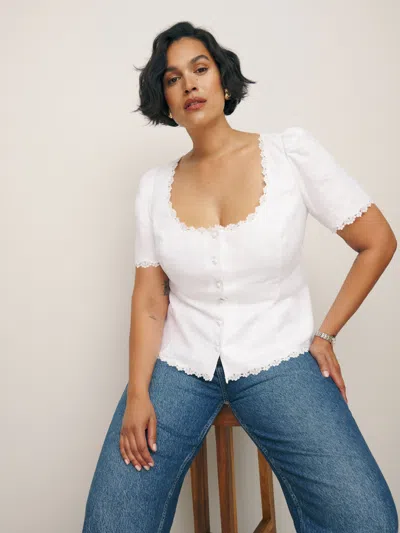 Reformation Anabella Linen Top Es In White